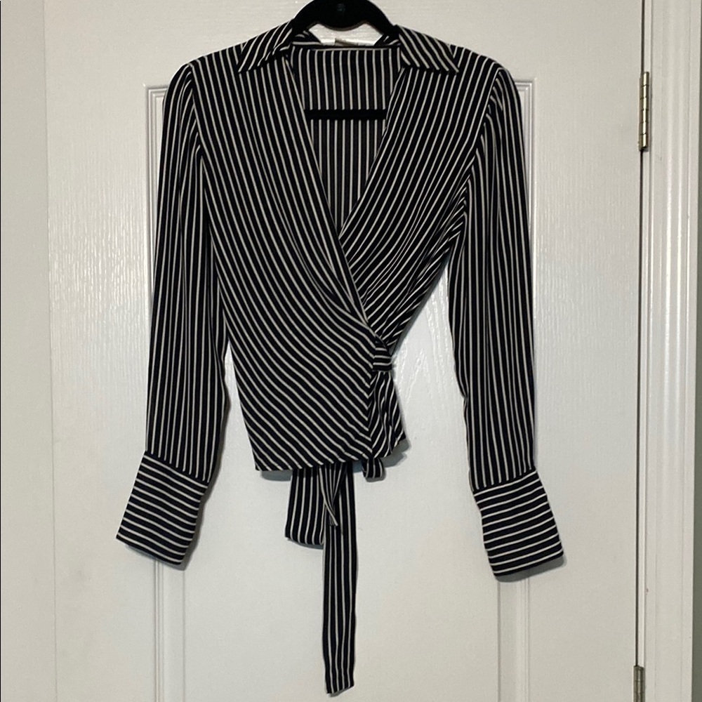 Black and White Striped Wrap Top Size 4